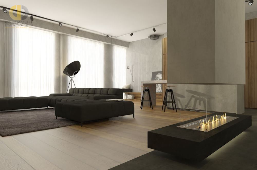 Дизайн гостиной с камином (30 фото), варианты с угловым и электрическим  камином