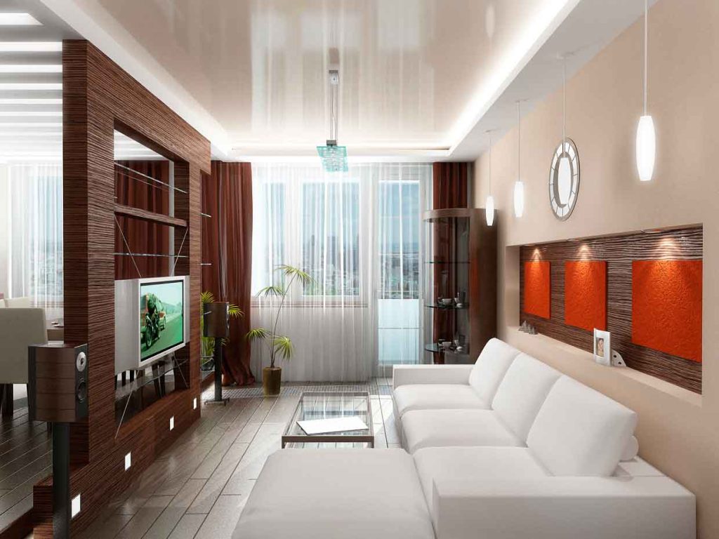 Дизайн гостиной маленькой: интерьер узкой комнаты в малогабаритной квартире