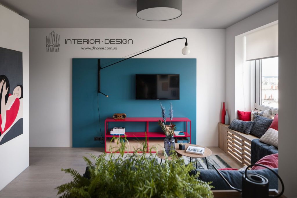 Идеи дизайна – Дизайн гостиной в однокомнатной квартире – BRIGHT MOOD –  интерьер однокомнатной квартиры 47 м2 | PORTES.UA – 2140