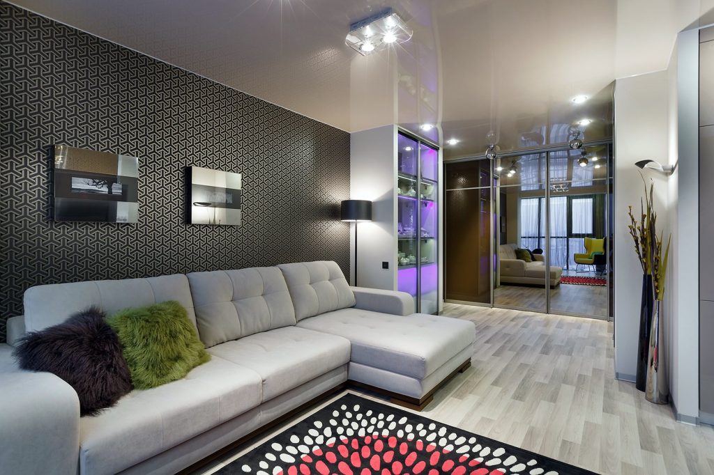 Дизайн гостиной в однокомнатной квартире - 59 фото