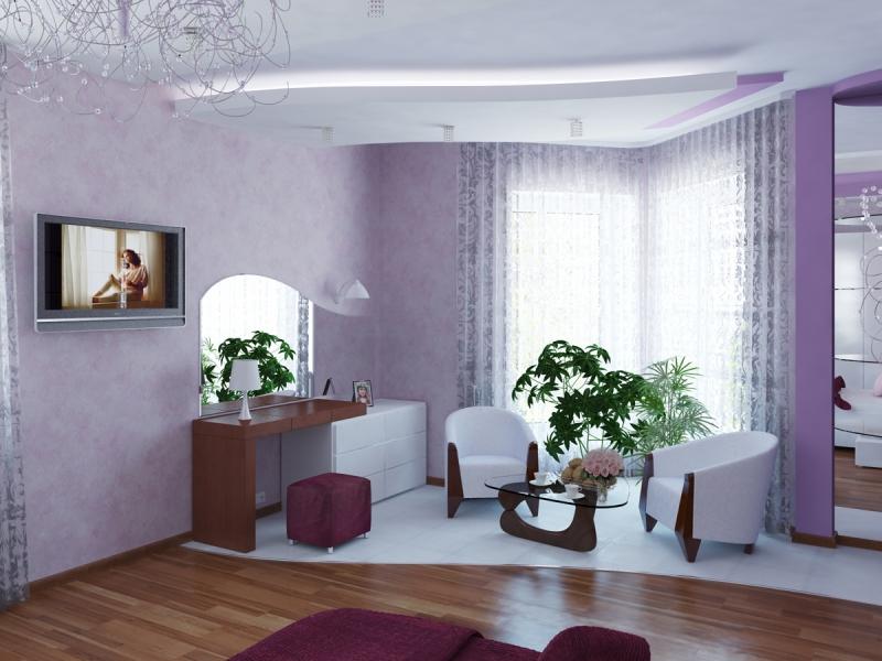 Дизайн гостинной в лиловых тонах » Картинки и фотографии дизайна квартир,  домов, коттеджей