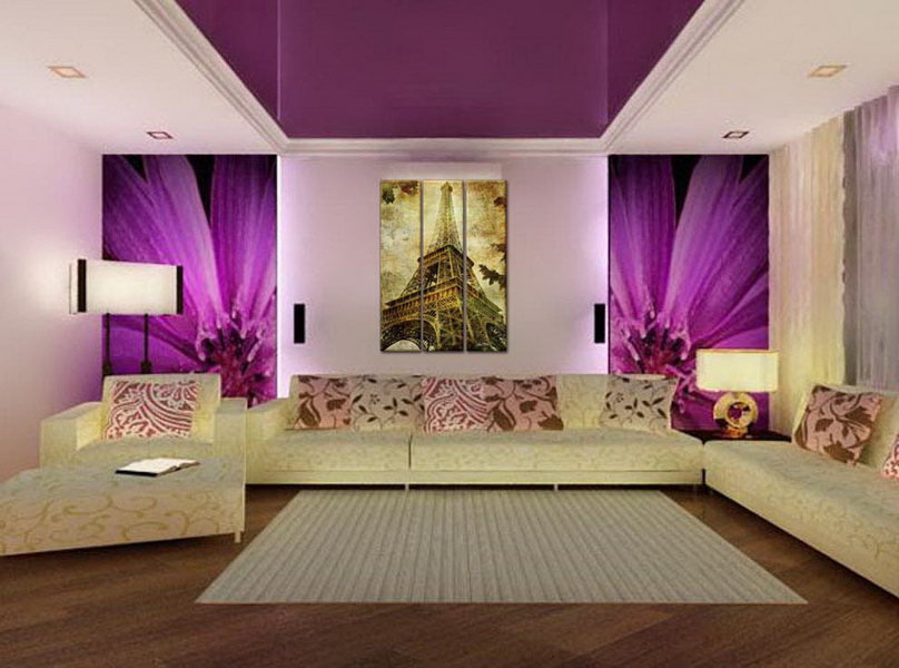 Дизайн гостинной в лиловых тонах » Картинки и фотографии дизайна квартир,  домов, коттеджей