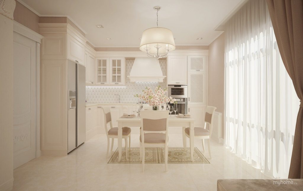 Дизайн кухни гостиной в светлых тонах - 52 фото