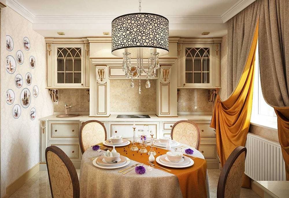 Кухня в классическом стиле: фото интерьера, дизайн в светлых тонах, угловые  в кухне-гостиной, в частном доме