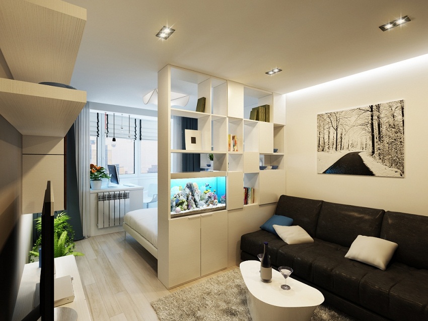 Дизайн гостиной совмещенной со спальней, зала 18 кв м в стиле прованс в  сиреневых, фиолетовых тонах