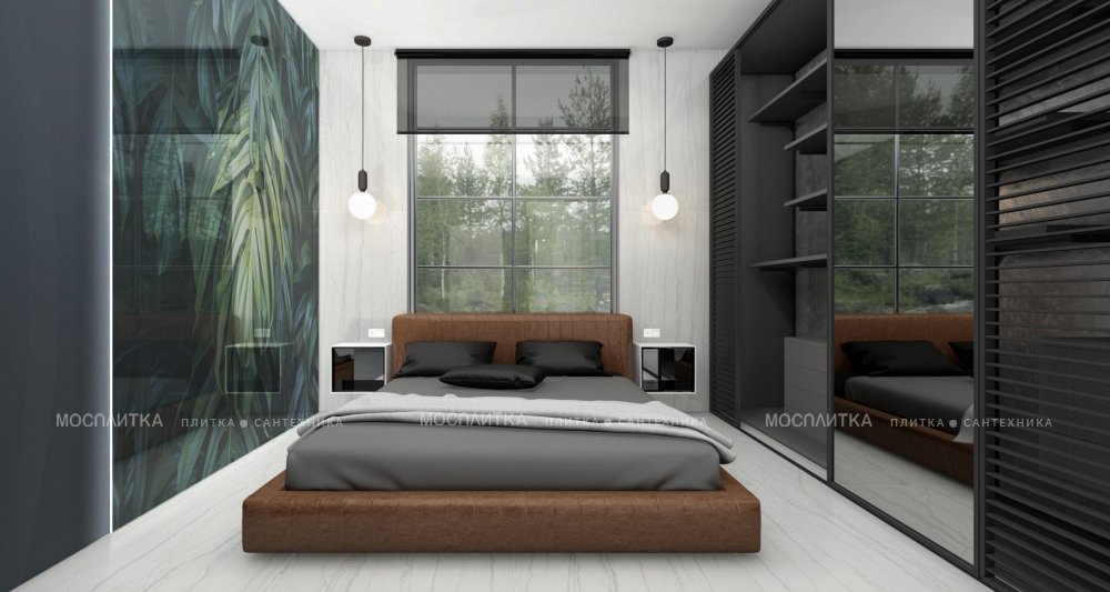 Дизайн Спальня в стиле Лофт в сером цвете №13017