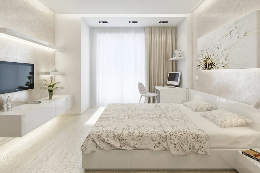 Современный дизайн спальни в светлых тонах (67 фото)