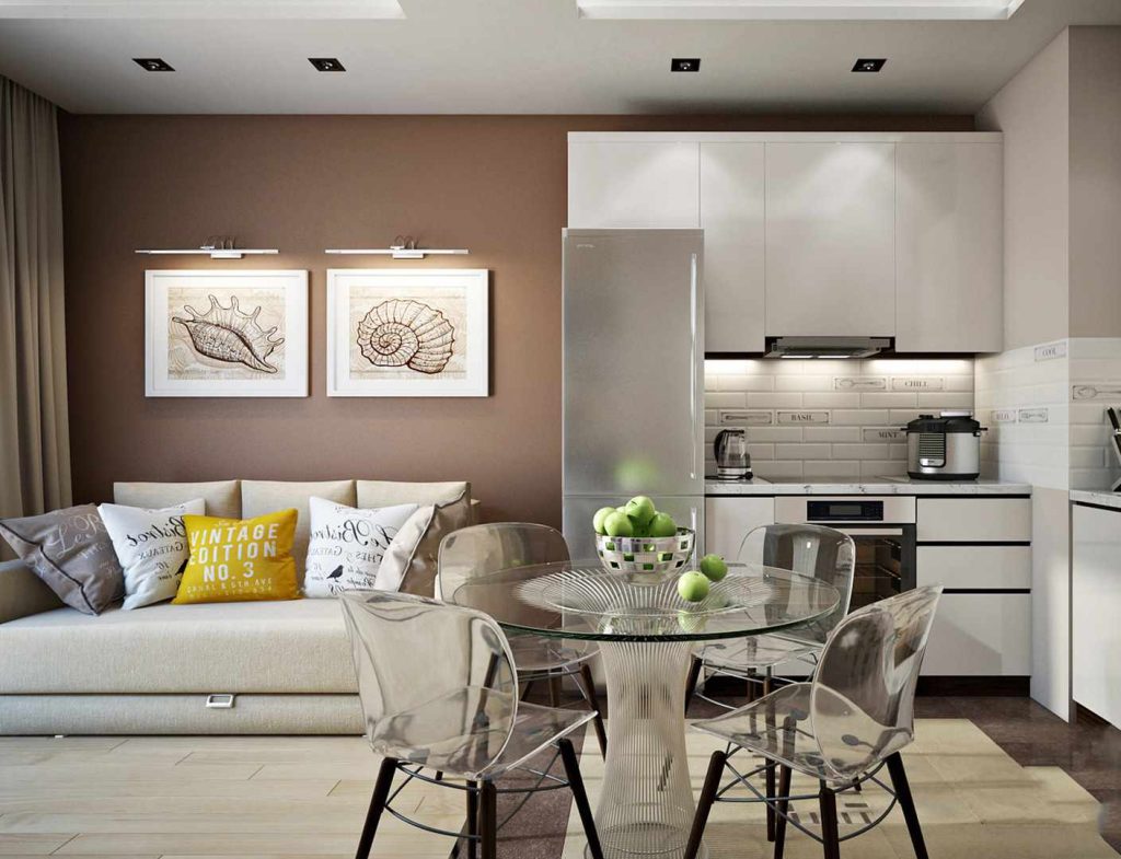 Кухня - гостиная 13 кв м с диваном: варианты оформления дизайна