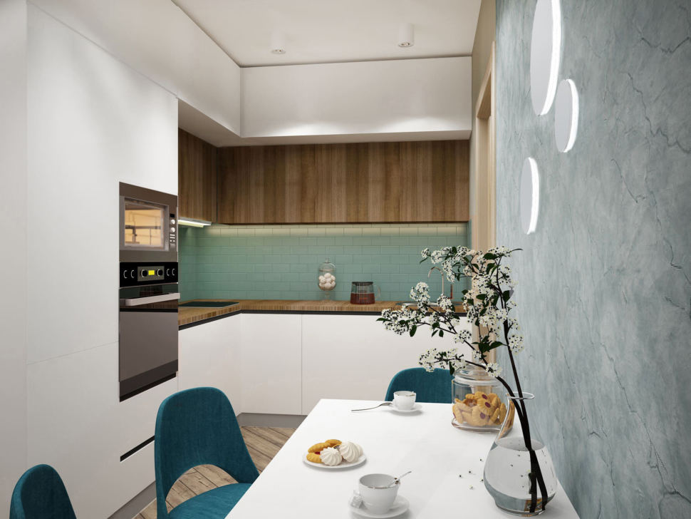 Кухня-гостиная 20.6 м², Современный стиль: купить готовый дизайн-проект  кухни-гостиной в стиле Современный для жк саларьево парк - ReRooms