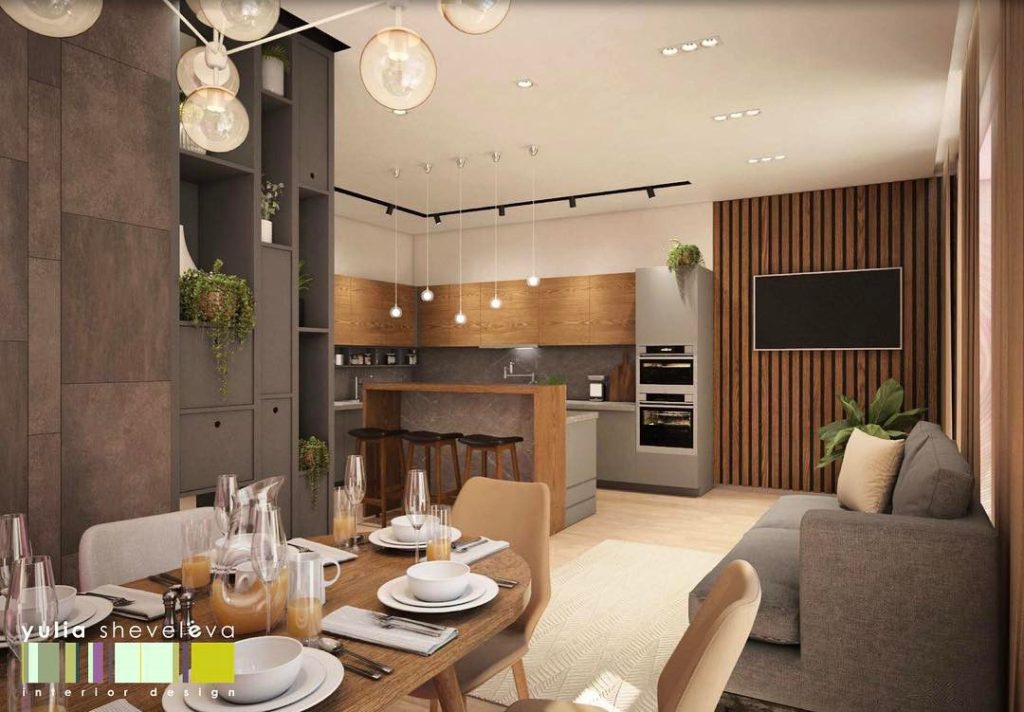 Март 2023 ᐈ 🔥 (+100 фото) Дизайн интерьера гостиной совмещенной с кухней