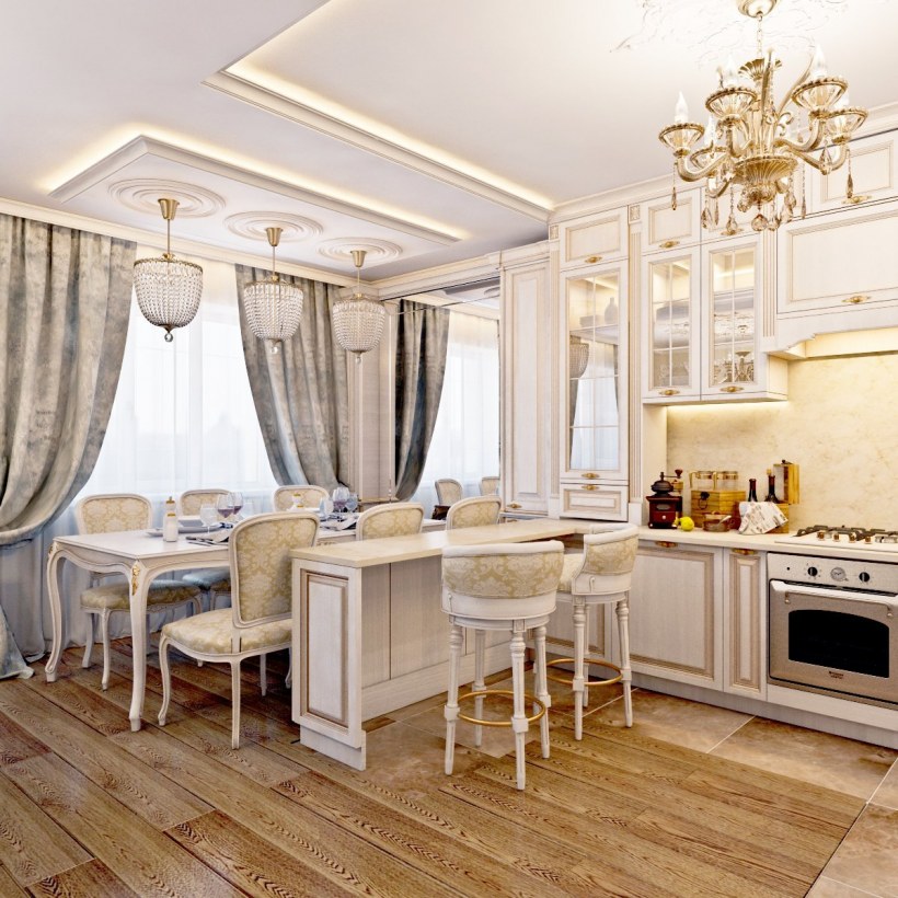 Кухня гостиная классический дизайн (81 фото) - красивые картинки и HD фото