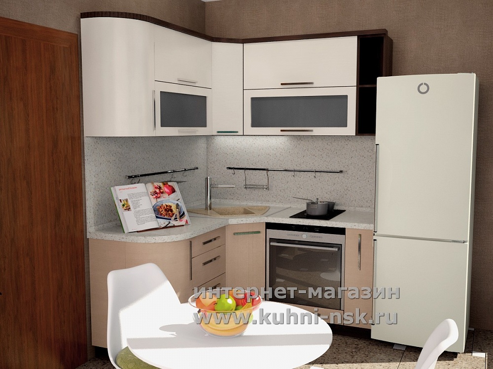 Светлая маленькая угловая кухня Лада-257 в квартиру хрущевку,1520х1600  мм,цена 115 700 руб. купить в Новосибирске