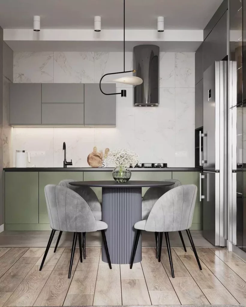 Современный дизайн зеленой кухни-гостиной ⋆ Planeta Design