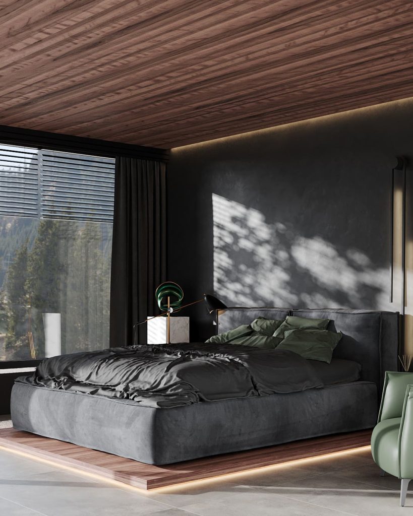 Дизайн Спальня в стиле Минимализм в сером цвете №13246
