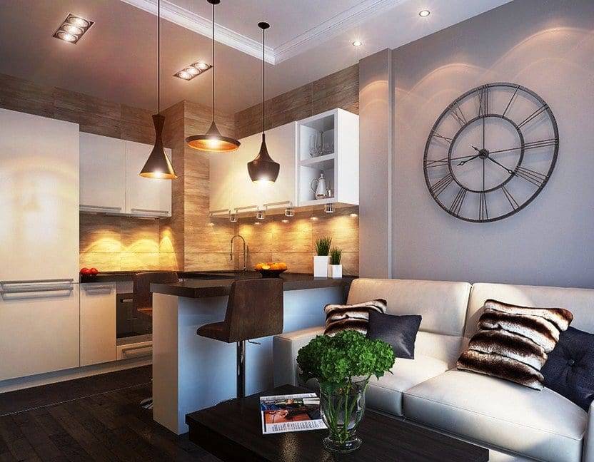 Дизайн кухни-гостиной 20 кв м: фото с зонированием помещения, варианты  интерьера