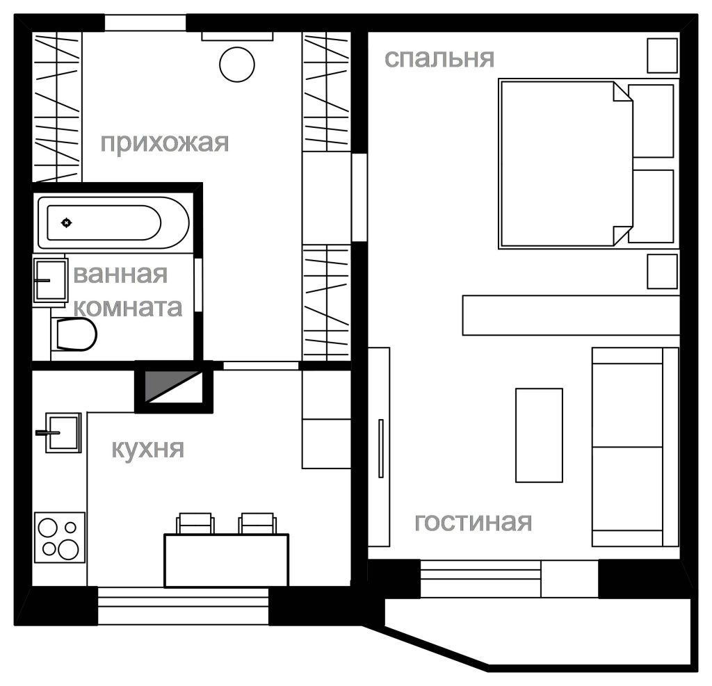3 решения для однокомнатной квартиры серии П-44 | Houzz Россия