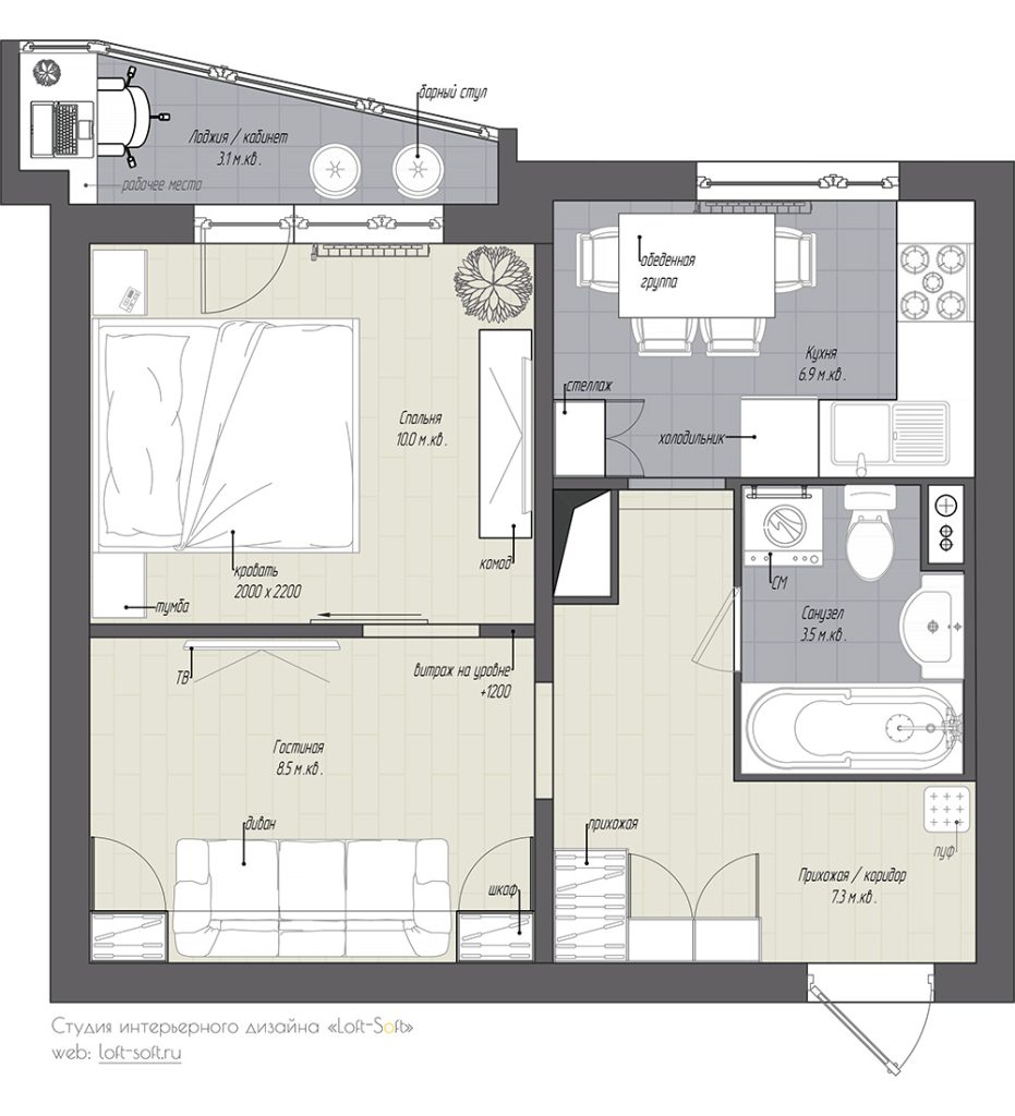 Варианты планировки однокомнатной квартиры П44т