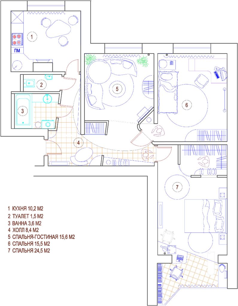 Дизайн трехкомнатных квартир в панельном доме серии П-44