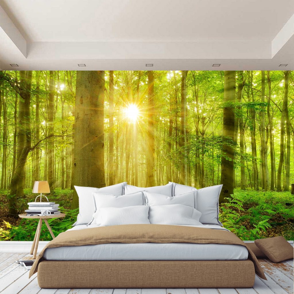 Обои фотообои фотообои 3d на стену обои флизелиновые фото обои на стену  Густой зеленый лес охваченный лучами солнца. | AliExpress