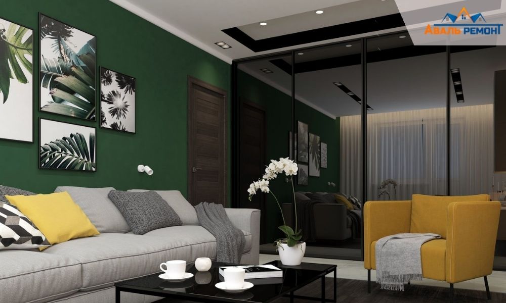 ᐉРемонт/дизайн гостиной в зеленом цвете: 20 примеров с фото