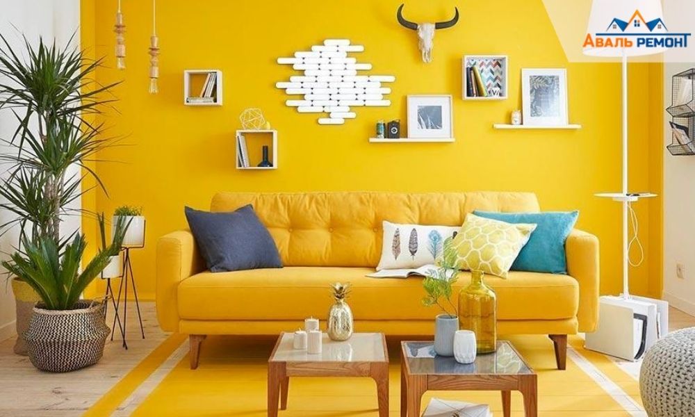 ᐉРемонт/дизайн гостиной в желтом цвете: 20 примеров с фото