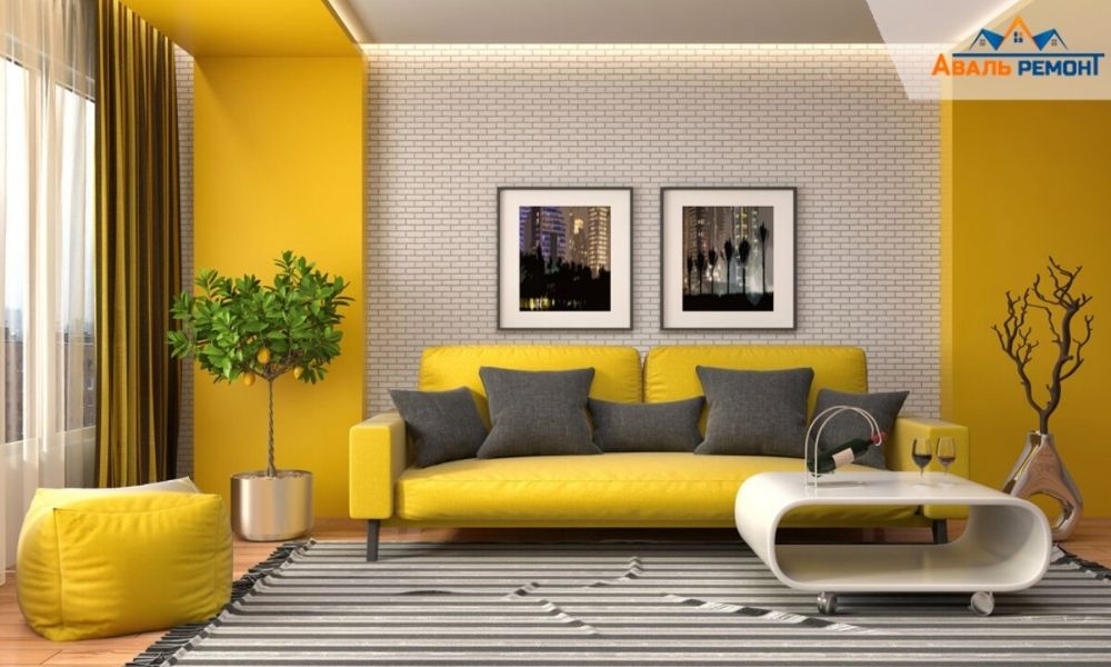 ᐉРемонт/дизайн гостиной в желтом цвете: 20 примеров с фото