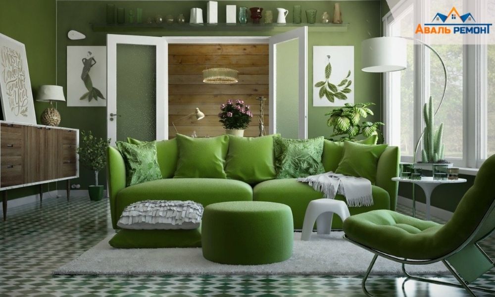 ᐉРемонт/дизайн гостиной в зеленом цвете: 20 примеров с фото
