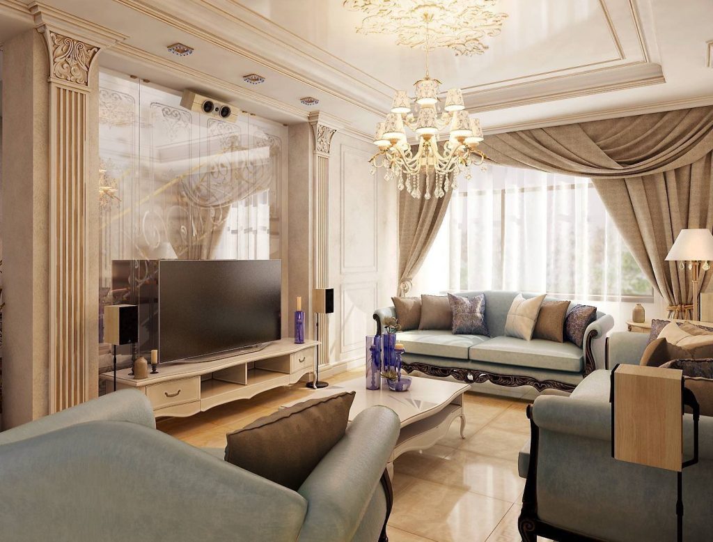 Современный классический интерьер гостиной - 78 фото