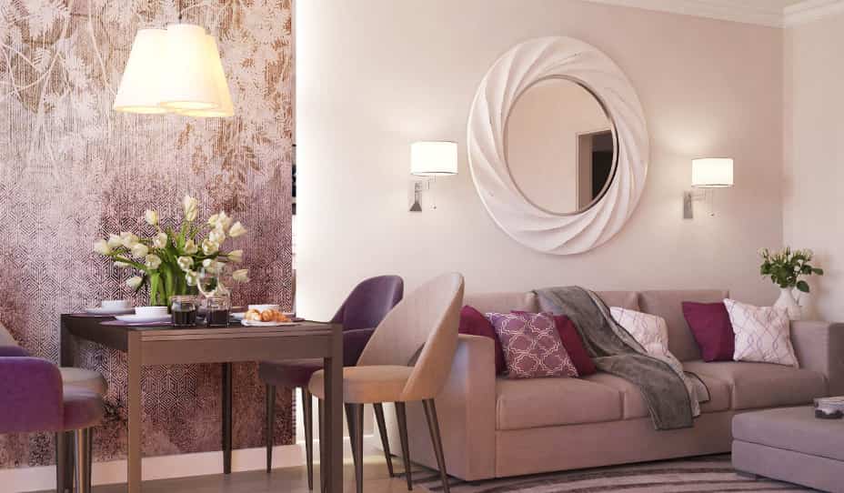 Классическая гостиная 21 кв.м. в розовых тонах ➤ смотреть фото дизайна  интерьера