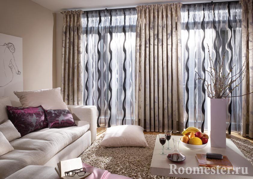Современный дизайн штор для гостиной +100 фото вариантов
