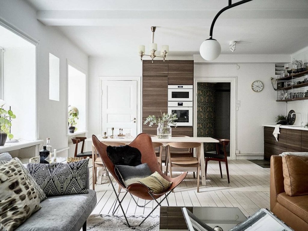 Скандинавский стиль в интерьере кухни гостиной - 55 фото