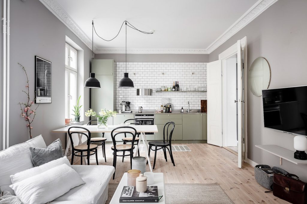 Дизайн кухни гостиной в скандинавском стиле (70 фото)