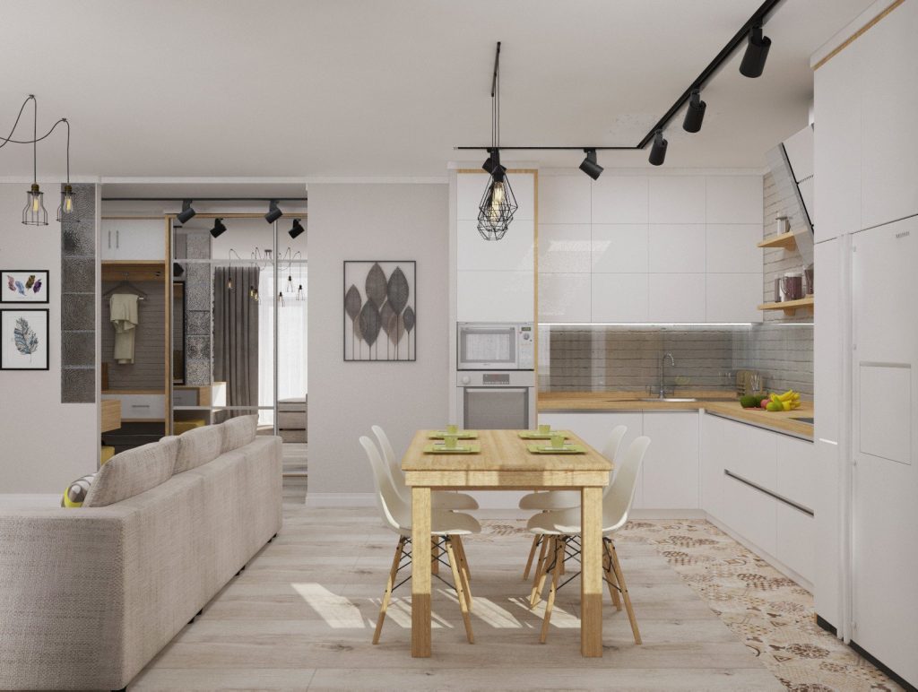 Скандинавский стиль в интерьере кухни гостиной - 55 фото