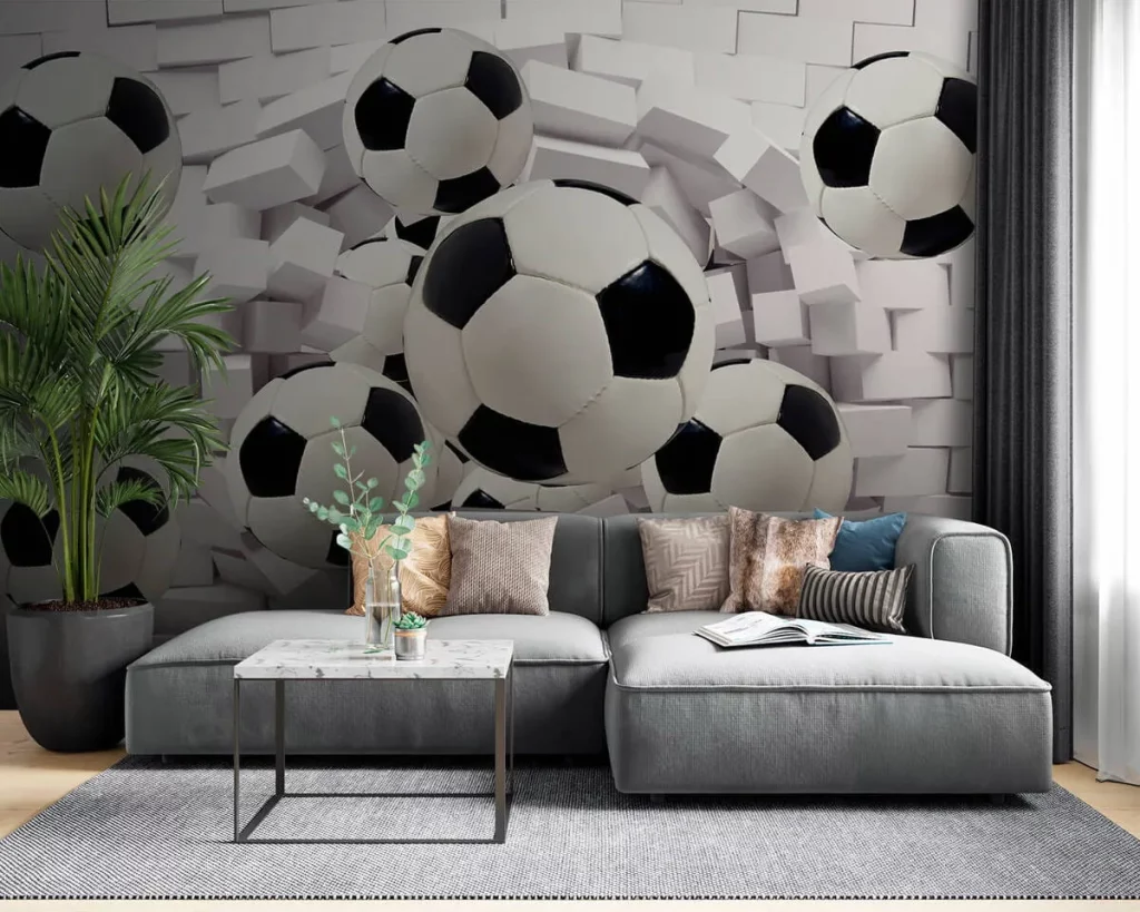 Фотообои Футбольные мячи на фоне кирпичной стены Nru94958 купить на заказ в  интернет-магазине