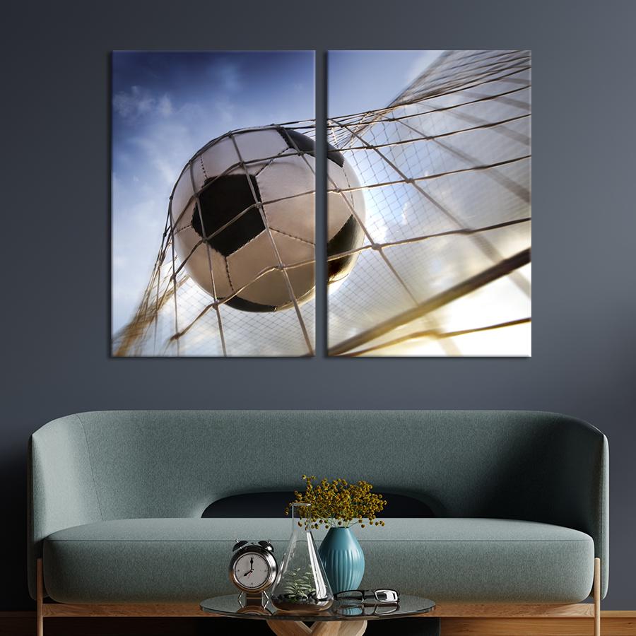 ᐉ Настенный декор диптих картина на холсте для интерьера Футбольный мяч в  сетке 111x81 см (479-2)
