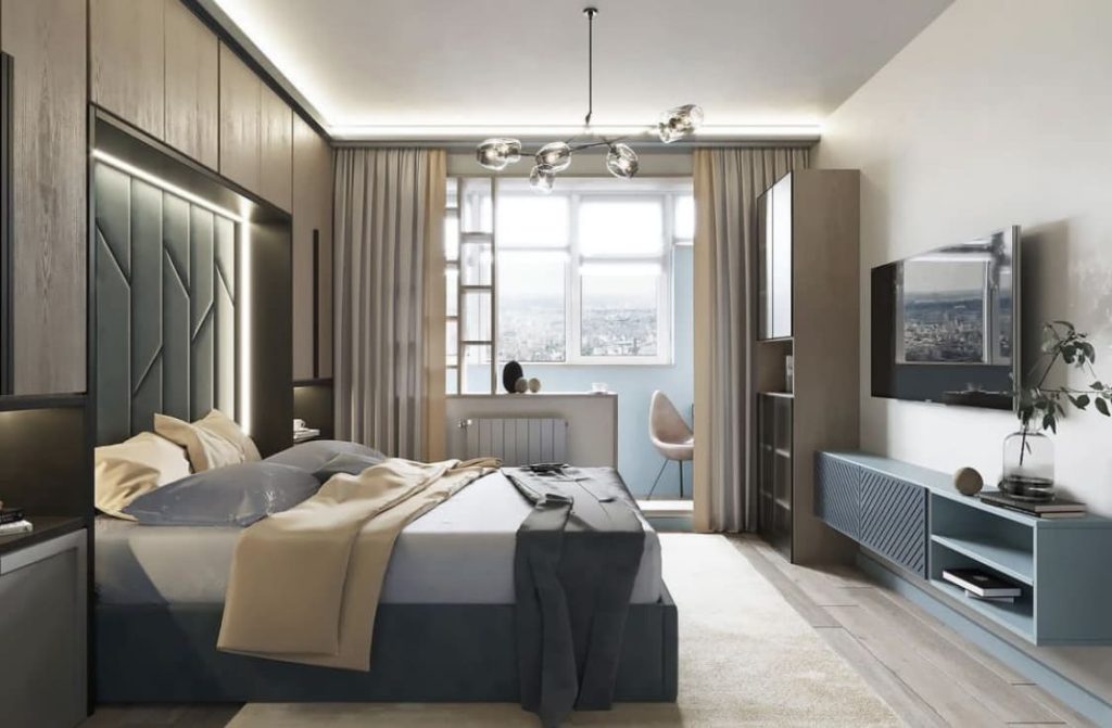 Спальня с балконом — 17+ фото идей дизайна интерьера