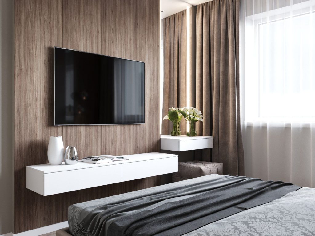 Телевизор в спальне: 100 фото-идей в интерьере, правила выбора
