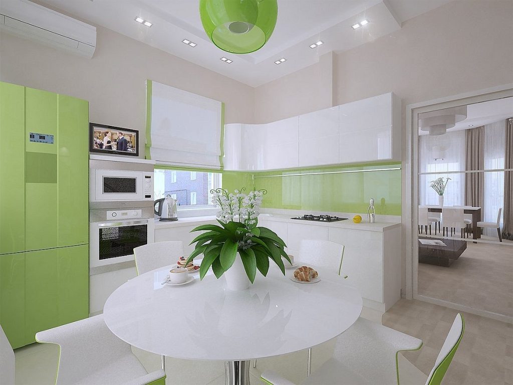 Интерьеры кухонь с зелеными акцентами (60 фото)