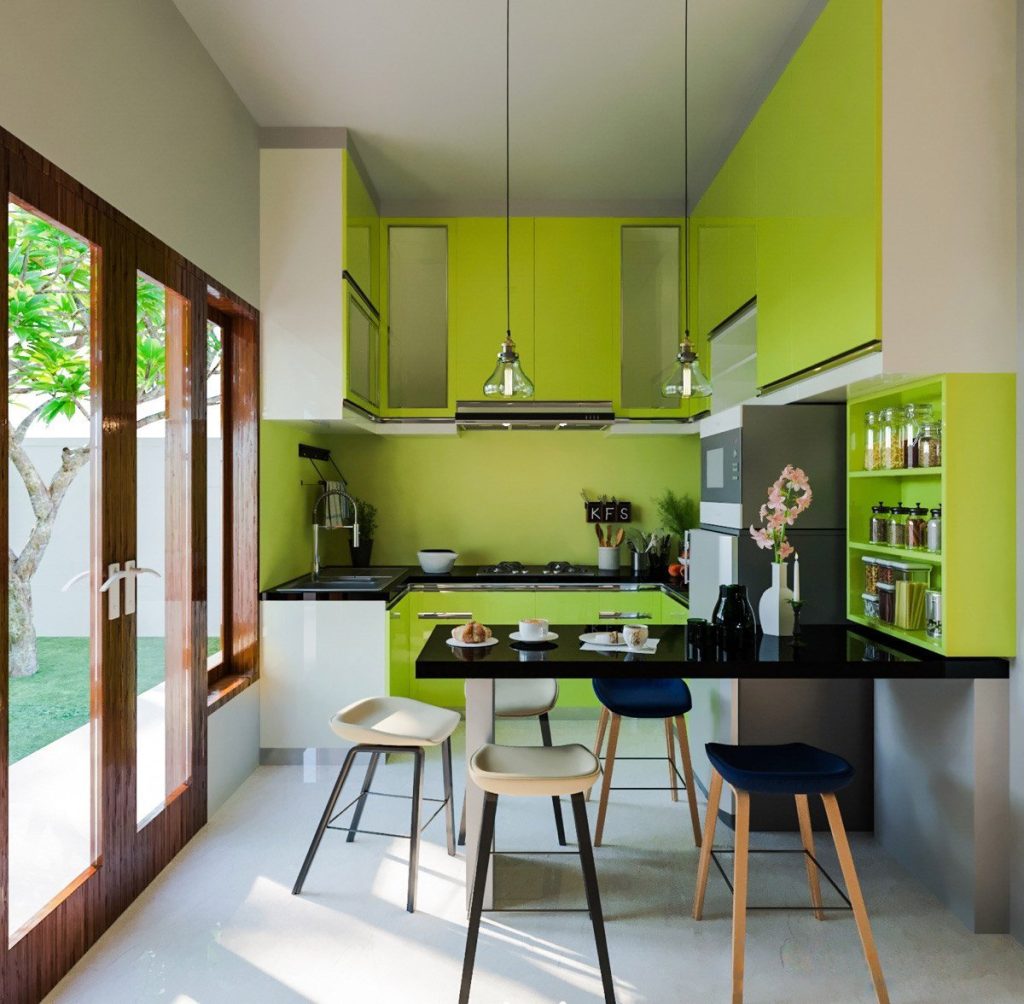 Интерьеры кухонь с зелеными акцентами (60 фото)