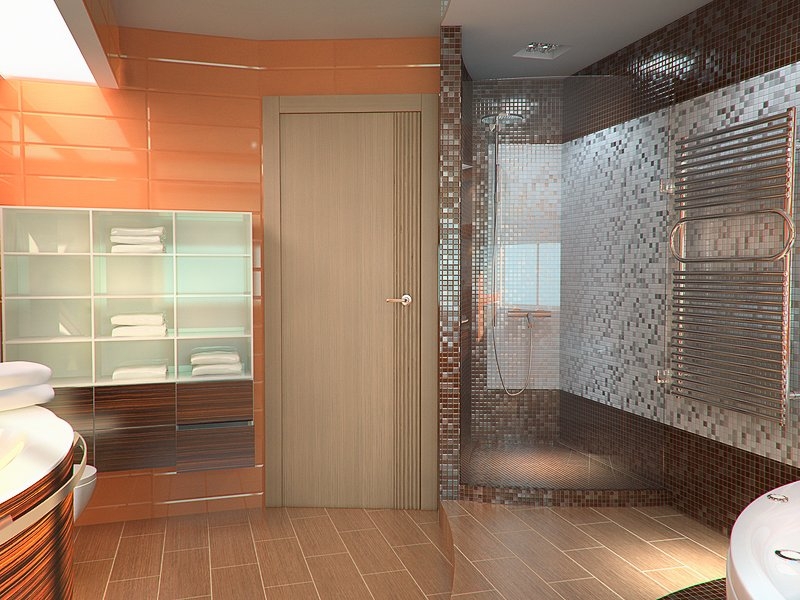 Ванная комната с сочетанием мозаики и плитки на стенах - Дизайн интерьера  квартиры г. Тюмень ул. Гольцова - Квартиры - Дизайн интерьеров -