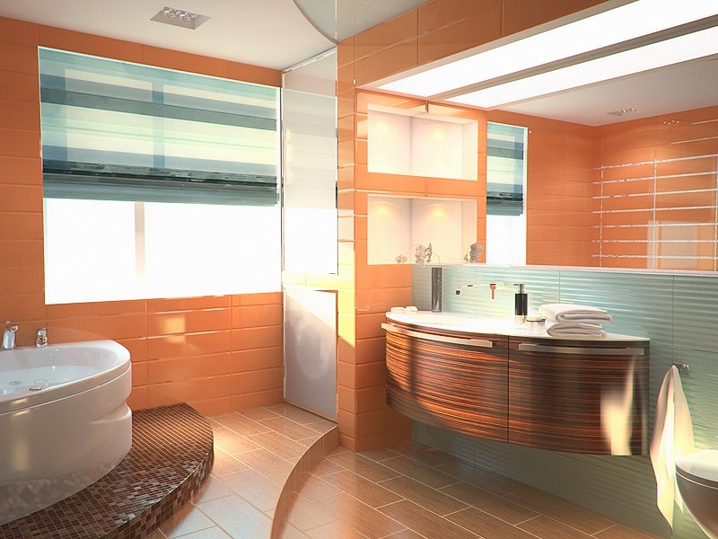 Ванная комната с сочетанием мозаики и плитки на стенах - Дизайн интерьера  квартиры г. Тюмень ул. Гольцова - Квартиры - Дизайн интерьеров -