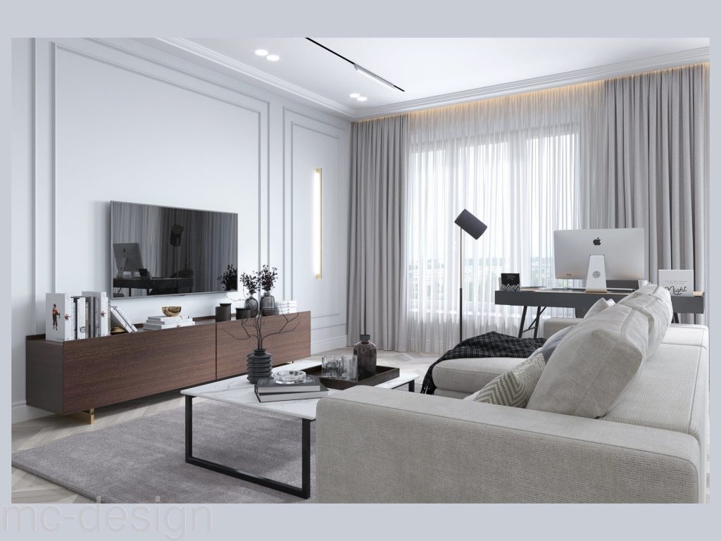 Дизайн проект гостиной в светло-серых тонах в квартиры | Фотогалерея