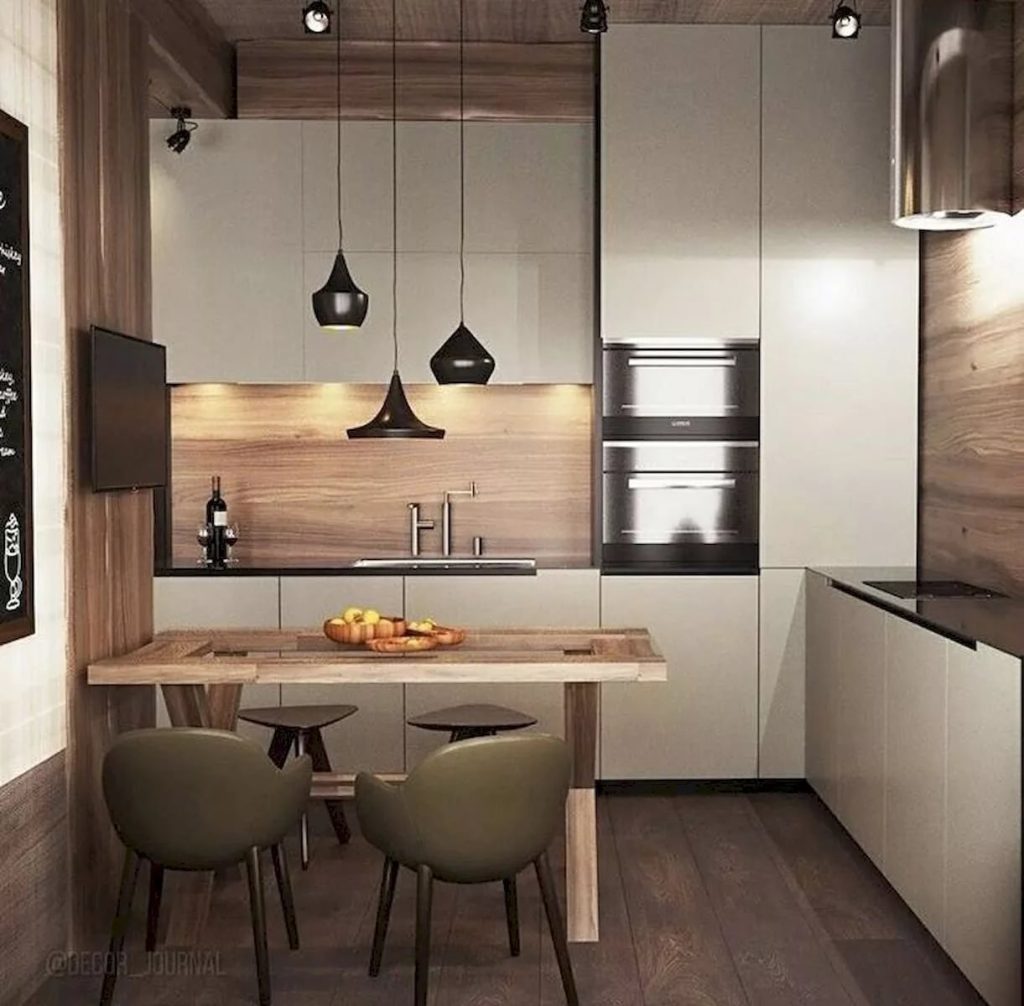Модный серый современный интерьер кухни с минималистичной мебелью | Премиум  Фото