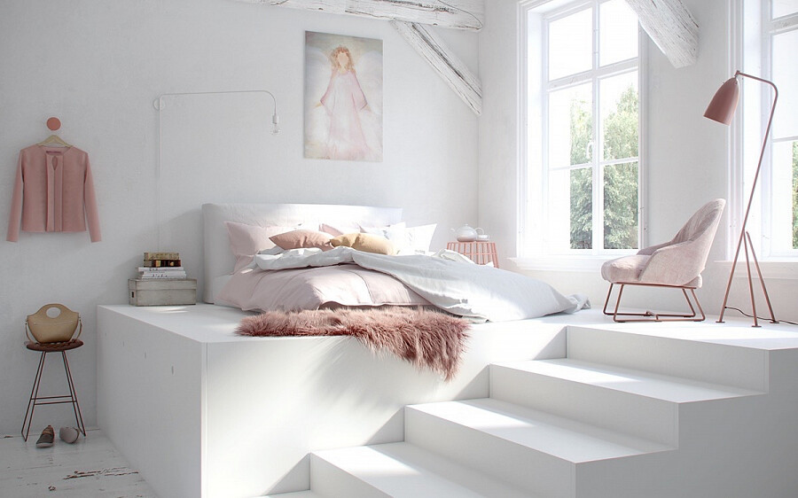Дизайн спальни с белой мебелью - оформление интерьера: обои и стены в  цветовой гамме