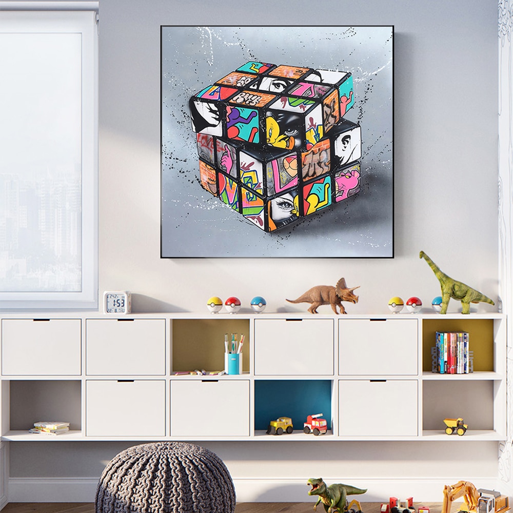Красочный магический куб граффити живопись маслом холст для живописи Wall  Art Стразы «Кубик Рубика» картинка для Гостиная дизайн дома Декор |  AliExpress