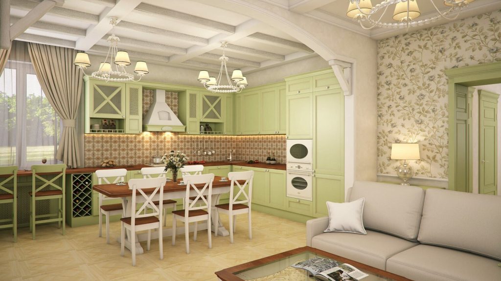 Кухня гостиная дизайн прованс - 80 фото
