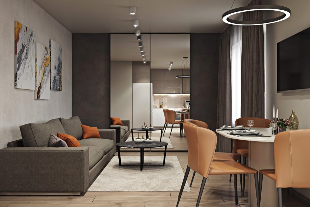 Кухня-гостиная в Дизайн-проекте 2-комнатной квартиры, 44 м.кв — Portes.ua,  фото 3