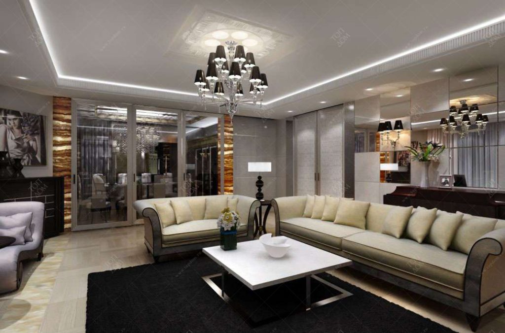 Роскошный дизайн гостиной в светло-серой квартире