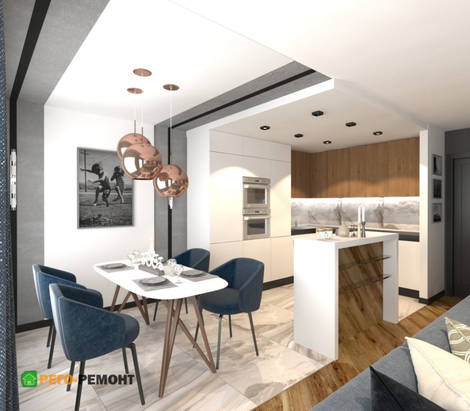 Дизайн кухни-гостиной в коттедже 109 м2 | Рего-Ремонт Сочи -Ремонт квартир