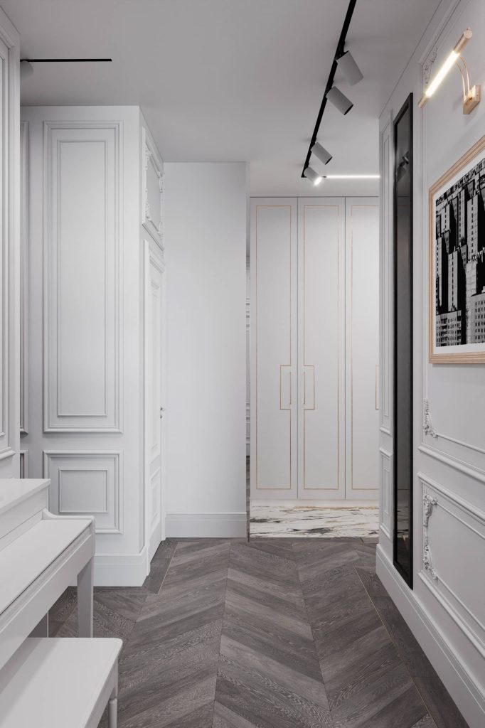 Белые шкафа для верхней одежды. Дизайн и ремонт квартиры в ЖК «Царёв Сад» —  Театр контрастов